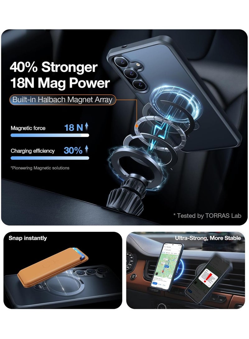 TORRAS 360° Spin for Samsung Galaxy S25 Case with Stand, Fit for MagSafe, 3X Mil-Grade Protective, Rotatable Kickstand for Samsung S25 Case, Magnetic Ring Holder Slim Hard Cover, Matte Black Black  - Image 4