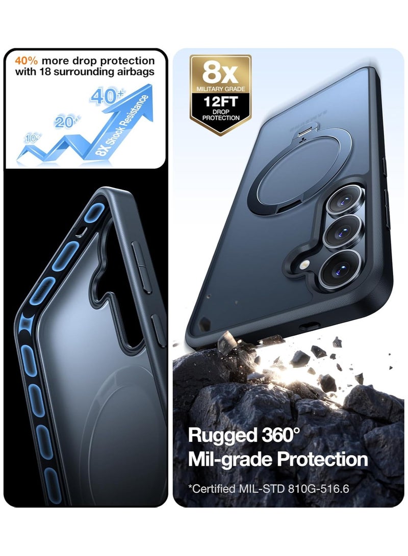 TORRAS 360° Spin for Samsung Galaxy S25 Case with Stand, Fit for MagSafe, 3X Mil-Grade Protective, Rotatable Kickstand for Samsung S25 Case, Magnetic Ring Holder Slim Hard Cover, Matte Black Black  - Image 5