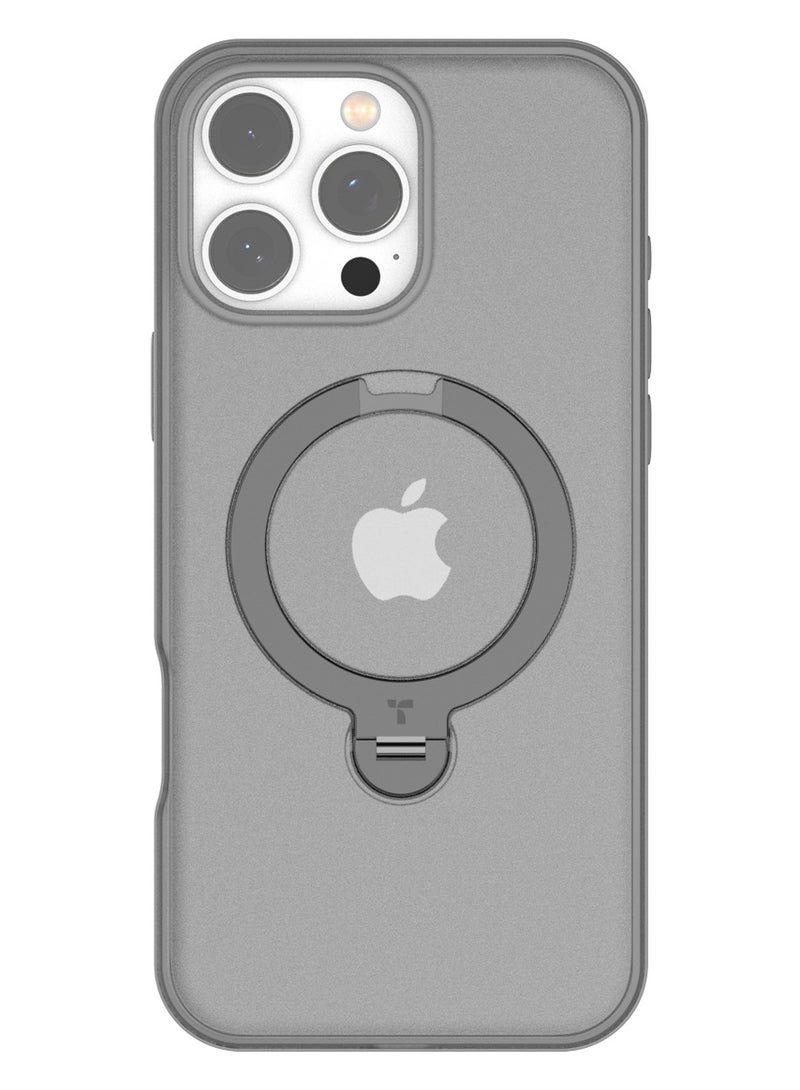 Upgraded 360° Spin Magnetic Stand for iPhone 16 Pro Max Case, [Built-in Kickstand, Ring Rotatable Holder][Compatible with MagSafe][Mil-Grade Shockproof] Translucent Back 6.9 inch, Grey Titanium Grey - Image 2