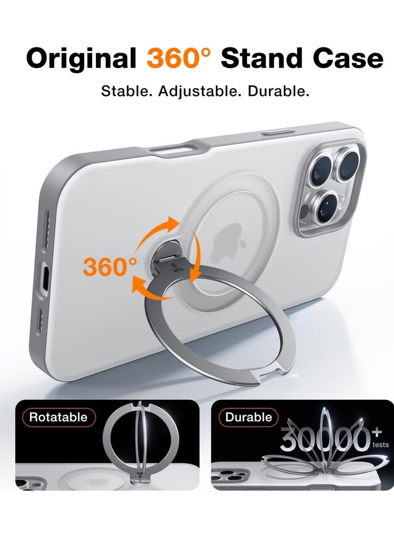 Upgraded 360° Spin Magnetic Stand for iPhone 16 Pro Max Case, [Built-in Kickstand, Ring Rotatable Holder][Compatible with MagSafe][Mil-Grade Shockproof] Translucent Back 6.9 inch, Grey Titanium Grey - Image 4