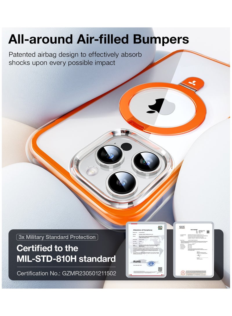 360° Encircling Air Cushion Ultra Protection, Magnetic Ostand SS Air Designed for iPhone 15 Pro Max Case, Compatible with MagSafe, Horizontal/Vertical Kickstand, Clear Slim Hard Back Soft Edge Anti-Yellowing Technology, Orange orange - Image 5