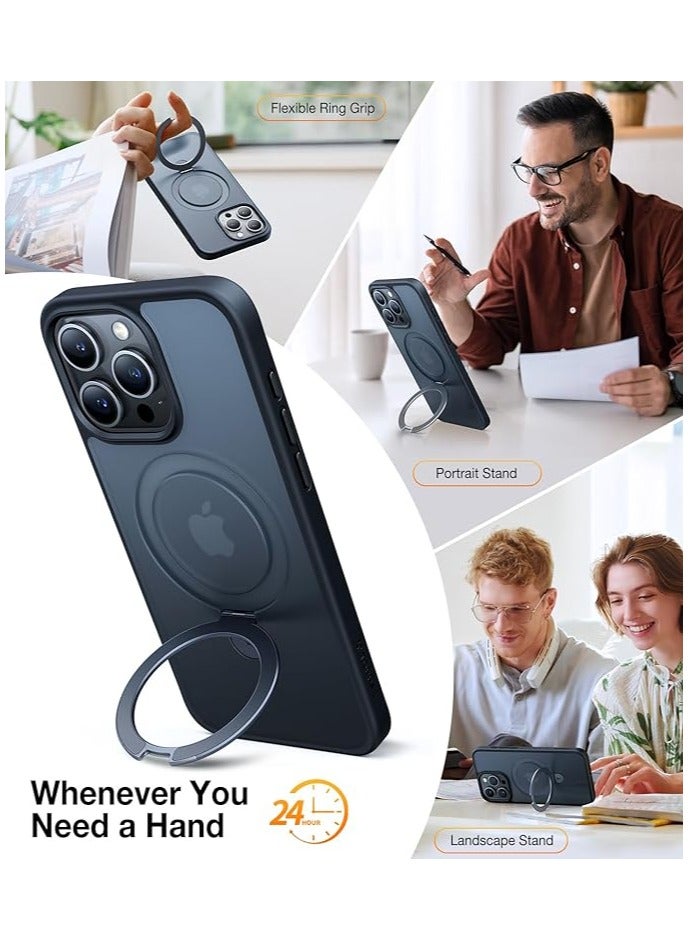 TORRAS Ultra Magnetic Ostand for iPhone 15 Pro Case [Fit for MagSafe] [Sturdy Stand & Ring Holder] Mil-Grade Shockproof Matte Anti-Scratch Slim Protective Kickstand Phone Case, 6.1" Black Black - Image 2