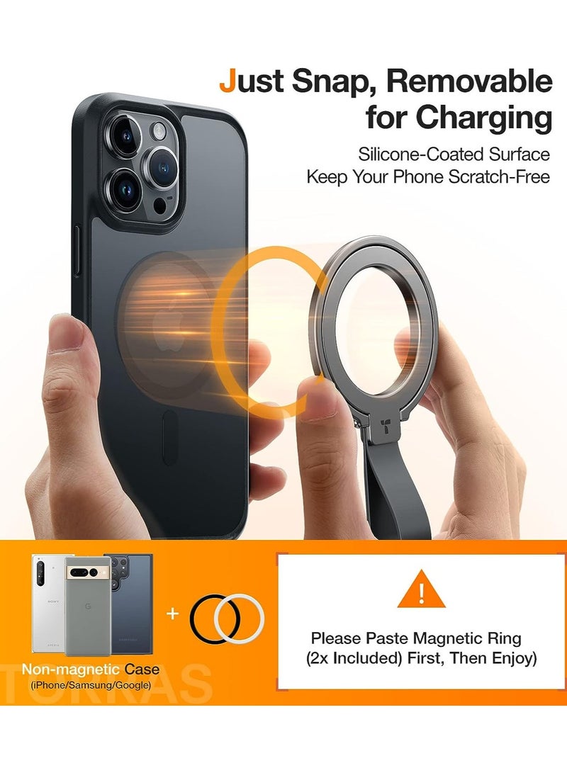 TORRAS 2024 Upgrade Magnetic Phone Grip Holder Kickstand, Compatible with PopSockets MagSafe Ring Removable, for iPhone 16,15,14, 13, 12 11 Pro/Max/Mini,Samsung Galaxy, Google (Black), Ostand Ring Black  - Image 5
