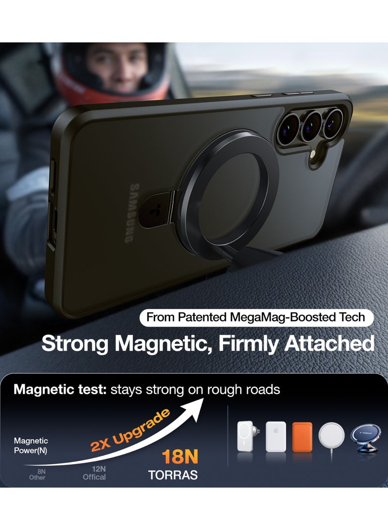 TORRAS Magnetic Ostand for Samsung Galaxy S24 Plus Case 6.7", [Mil-Grade Drop Tested][Compatible with MagSafe][Build in Kickstand] Shockproof Slim Protective for S24+ Case, Translucent Black Black - Image 4