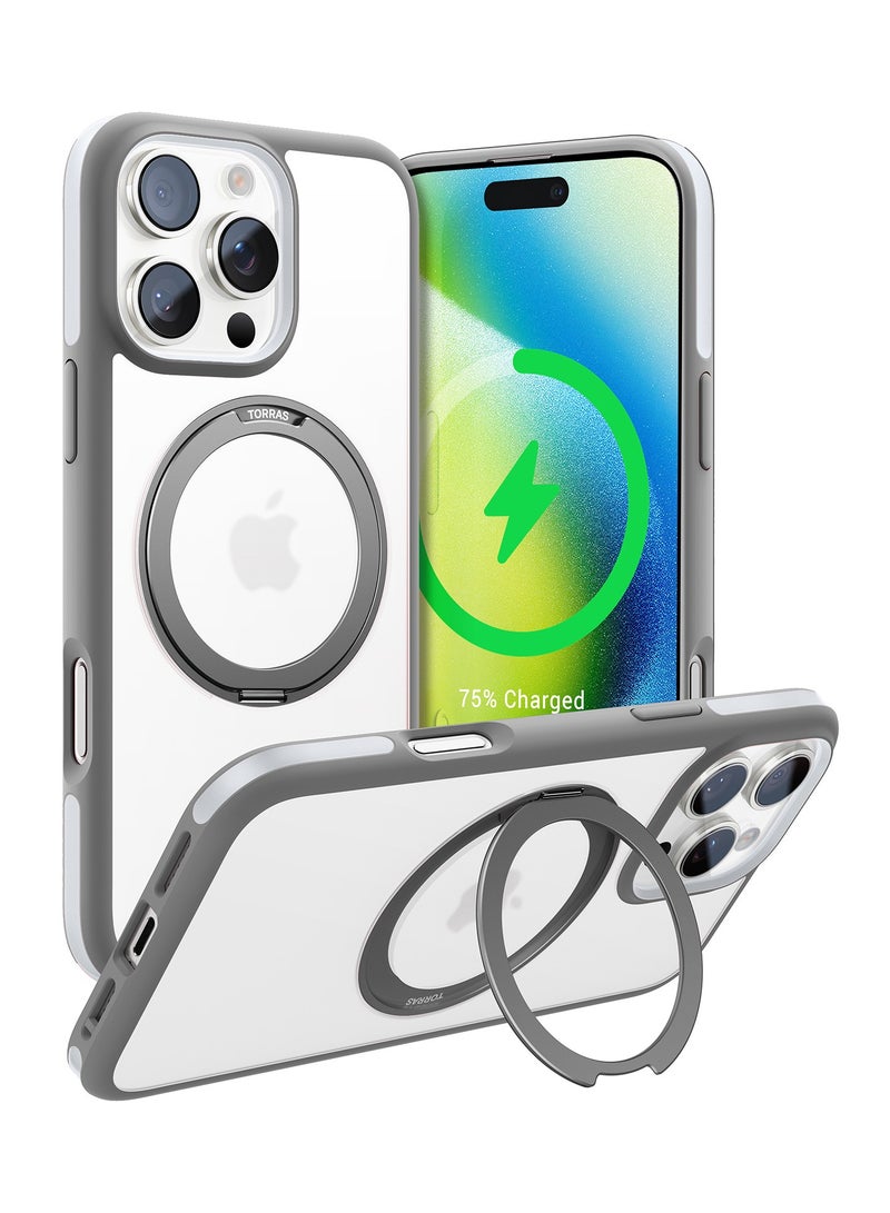 TORRAS Upgraded 360°Rotatable Magnetic Ring for iPhone 16 Pro Case, Fit for MagSafe with Stand & Ring Holder, 16FT Mil-Grade Shockproof, Protective Kickstand, Translucent,  for iPhone 16 Pro Phone Case Ostand R Fusion, Grey Titanium Grey - Image 1