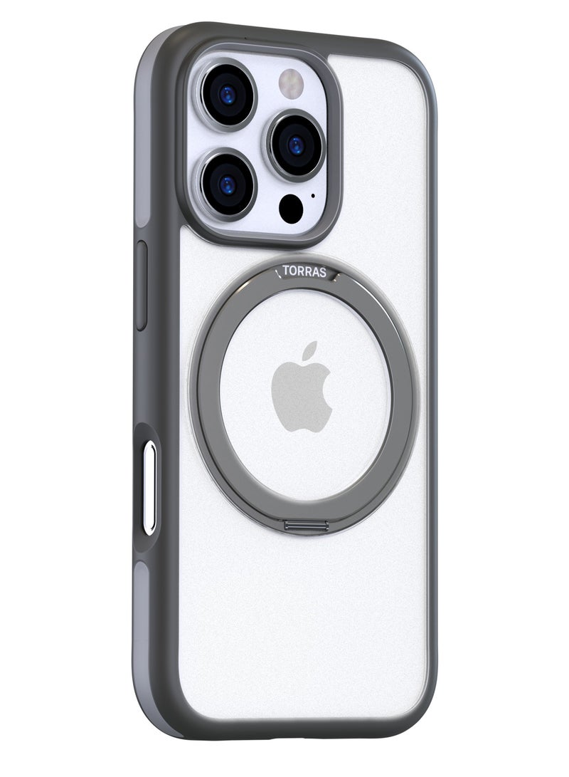 TORRAS Upgraded 360°Rotatable Magnetic Ring for iPhone 16 Pro Case, Fit for MagSafe with Stand & Ring Holder, 16FT Mil-Grade Shockproof, Protective Kickstand, Translucent,  for iPhone 16 Pro Phone Case Ostand R Fusion, Grey Titanium Grey - Image 4