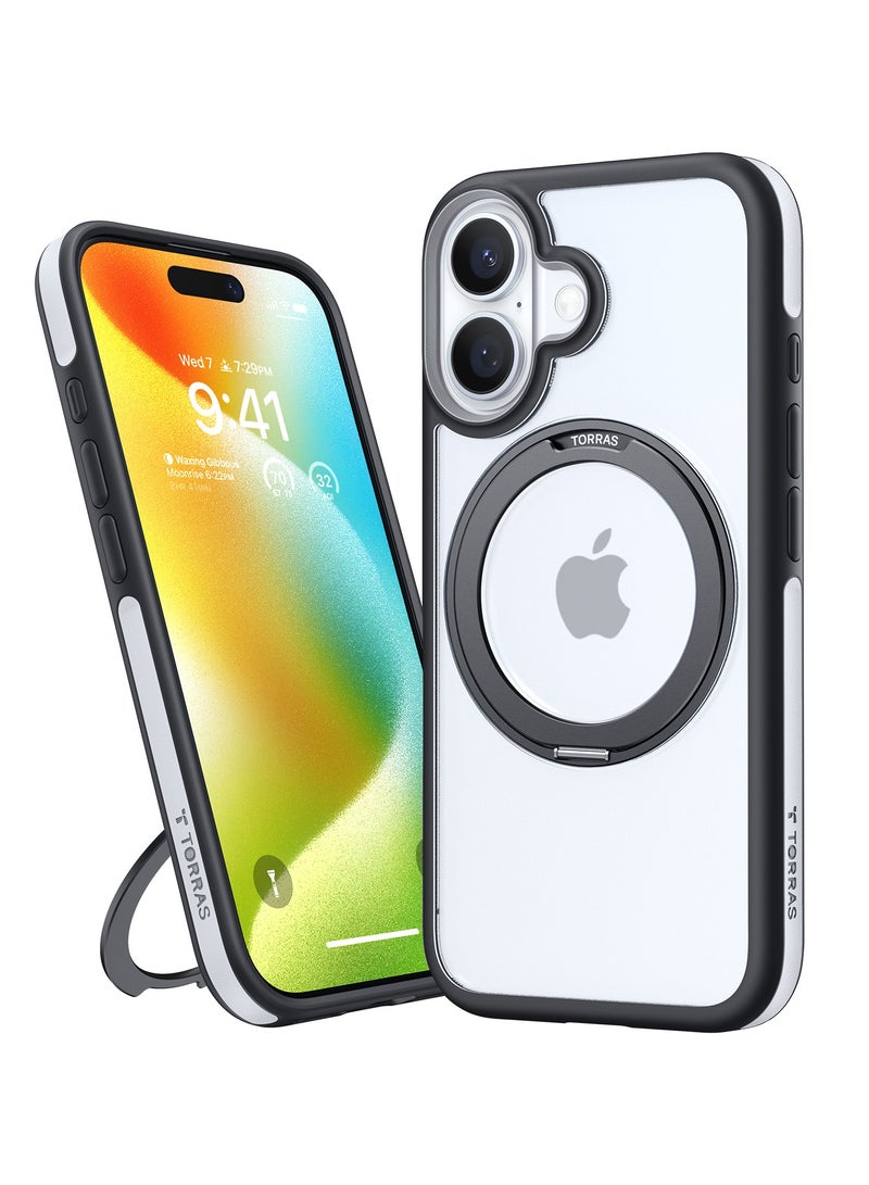 TORRAS Upgraded 360°Rotatable Magnetic Ring for iPhone 16 Case, Fit for MagSafe with Stand & Ring Holder, 16FT Mil-Grade Shockproof, Protective Kickstand, Translucent,  for iPhone 16 Phone Case Ostand R Fusion, Black Black - Image 3