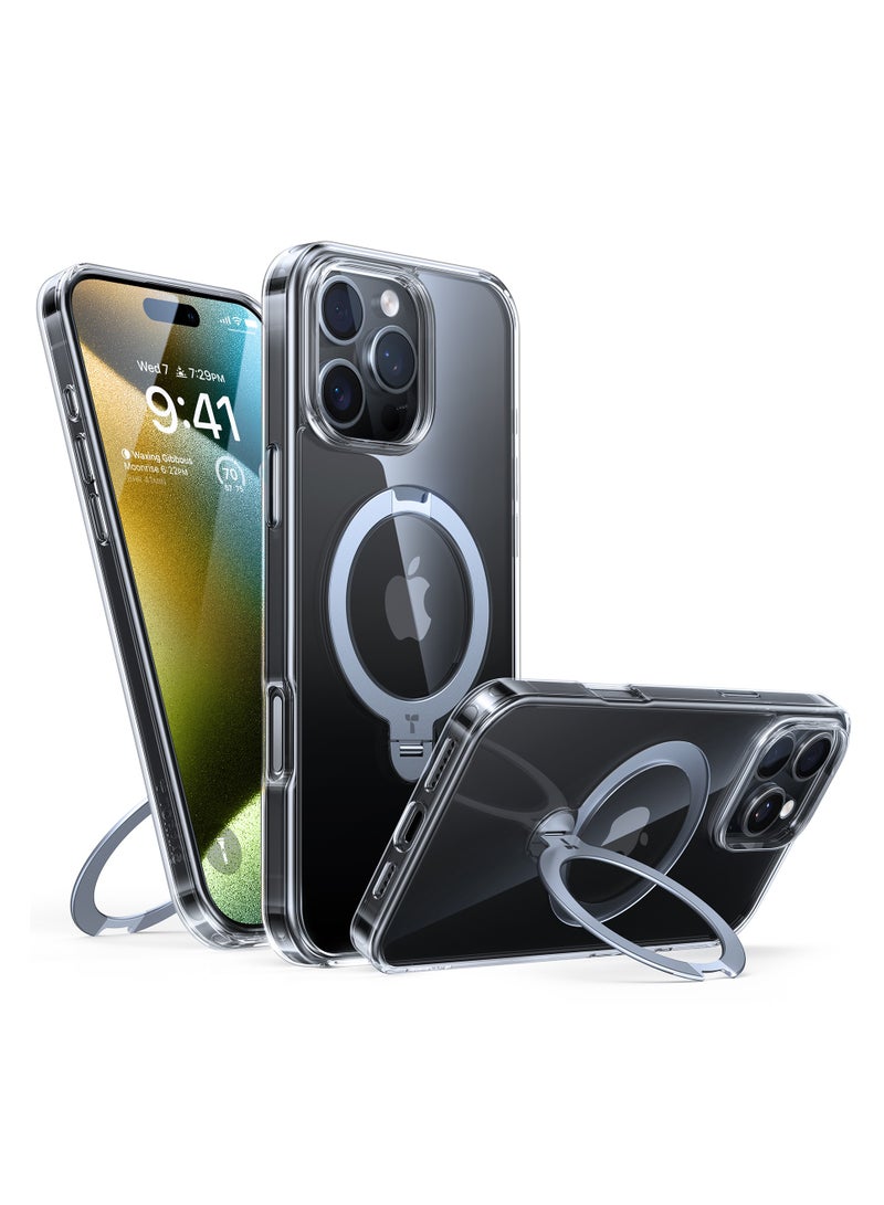 TORRAS 360°Spin Magnetic Stand for iPhone 16 Pro Case, Fit for MagSafe, Built-in Kickstand & Ring Holder, [Mil-Grade Protective Soft Edge Translucent Slim Case for iPhone 16 Pro, Clear Clear - Image 1