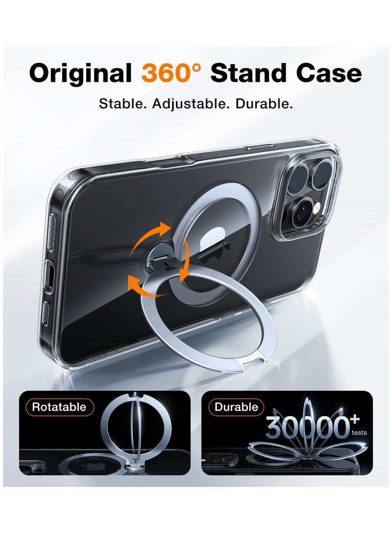 TORRAS 360°Spin Magnetic Stand for iPhone 16 Pro Case, Fit for MagSafe, Built-in Kickstand & Ring Holder, [Mil-Grade Protective Soft Edge Translucent Slim Case for iPhone 16 Pro, Clear Clear - Image 2