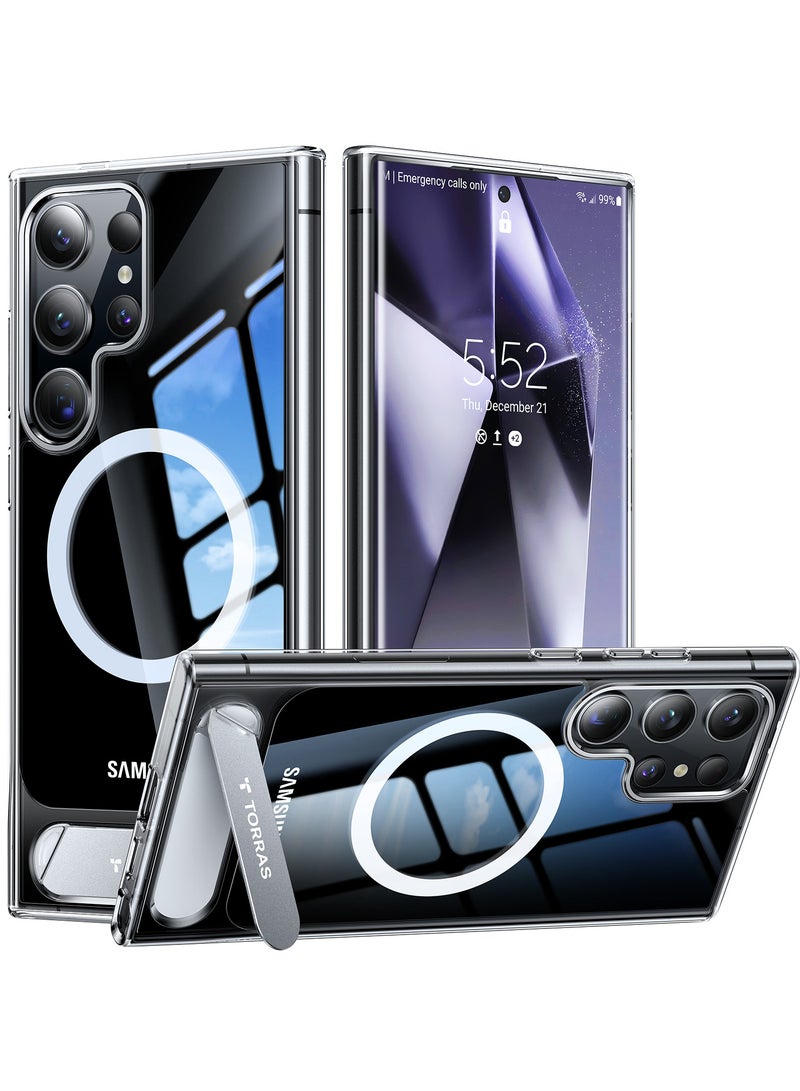 TORRAS Strong Magnetic & Seamless Stand for Samsung Galaxy S24 Ultra Case for MagSafe, Mil-Grade Drop Protection, Adjustable Kickstand for Samsung Galaxy S24 Ultra Case, Anti-Yellowing Diamond Clear Clear - Image 1