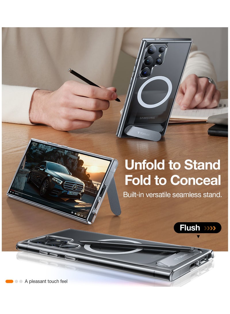 TORRAS Strong Magnetic & Seamless Stand for Samsung Galaxy S24 Ultra Case for MagSafe, Mil-Grade Drop Protection, Adjustable Kickstand for Samsung Galaxy S24 Ultra Case, Anti-Yellowing Diamond Clear Clear - Image 5