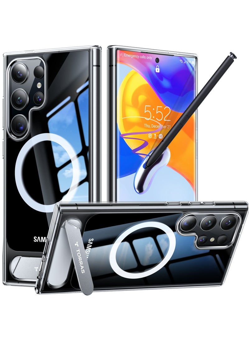 TORRAS Strong Magnetic & Seamless Stand for Samsung Galaxy S24 Ultra Case for MagSafe, Mil-Grade Drop Protection, Adjustable Kickstand for Samsung Galaxy S24 Ultra Case, Anti-Yellowing Diamond Clear Clear - Image 2