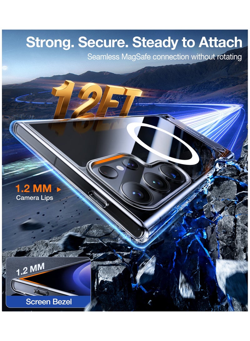 TORRAS Strong Magnetic & Seamless Stand for Samsung Galaxy S24 Ultra Case for MagSafe, Mil-Grade Drop Protection, Adjustable Kickstand for Samsung Galaxy S24 Ultra Case, Anti-Yellowing Diamond Clear Clear - Image 3