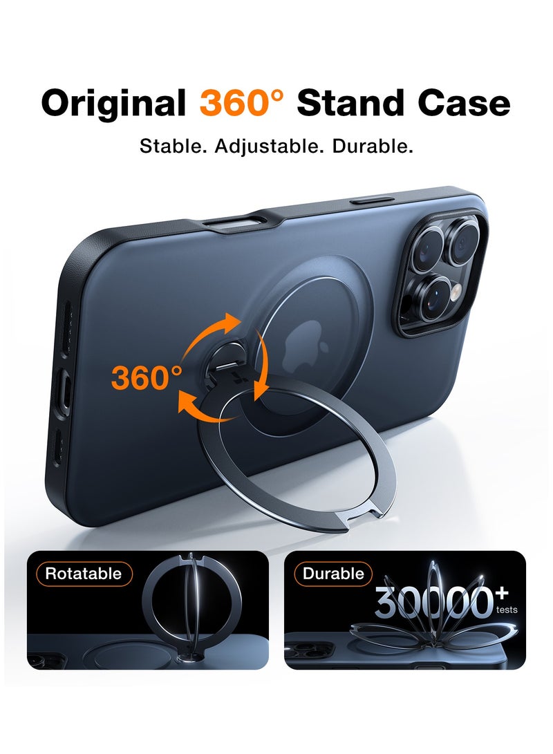 TORRAS Upgraded 360° Spin Magnetic Stand for iPhone 16 Pro Case, Fit for MagSafe, Built-in Kickstand & Ring Holder, Mil-Grade Protective Soft Edge Translucent Slim Case for iPhone 16 Pro, Black Black  - Image 4