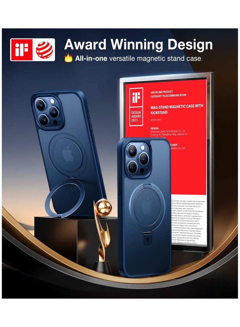 Ultra Magnetic Ostand for iPhone 15 Pro Case [Fit for MagSafe] [Sturdy Stand & Ring Holder] Mil-Grade Shockproof Matte Anti-Scratch Slim Protective Kickstand Phone Case, 6.1" Blue Navy Blue - Image 3