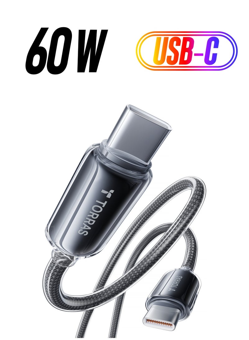 TORRAS USB-C To USB-C Cable 60W (1.2m) Mil-Grade Tested USB-C Charger Cable Fast Charge for iPhone 16/Plus/Pro/Pro Max, iPhone15/Plus/Pro/Pro Max, Samsung S25/Plus/Ultra, S24/Plus/Ultra, S23/Plus/Ultra, MacBook Air, Pro / iPad Pro/Air/Mini (Midnight Black) Dark Grey  - Image 1