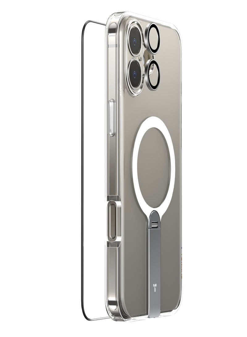 آيفون 16 بلس حزمة 3 في 1 Pstand Spin Series (X00FX1477)(حافظة حامل مغناطيسية + واقي عدسة الكاميرا + واقي شاشة كامل) لجهاز آيفون 16 بلس بحجم 6.7 بوصة واضح - Image 4