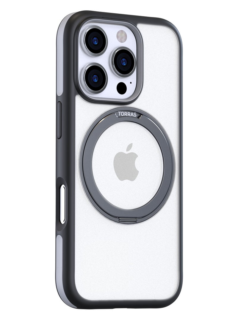 TORRAS Upgraded 360°Rotatable Magnetic Ring for iPhone 16 Pro Max Case, Fit for MagSafe with Stand & Ring Holder, 16FT Mil-Grade Shockproof, Protective Kickstand, Translucent,  for iPhone 16 Pro Max Phone Case Ostand R Fusion, Black Black  - Image 4