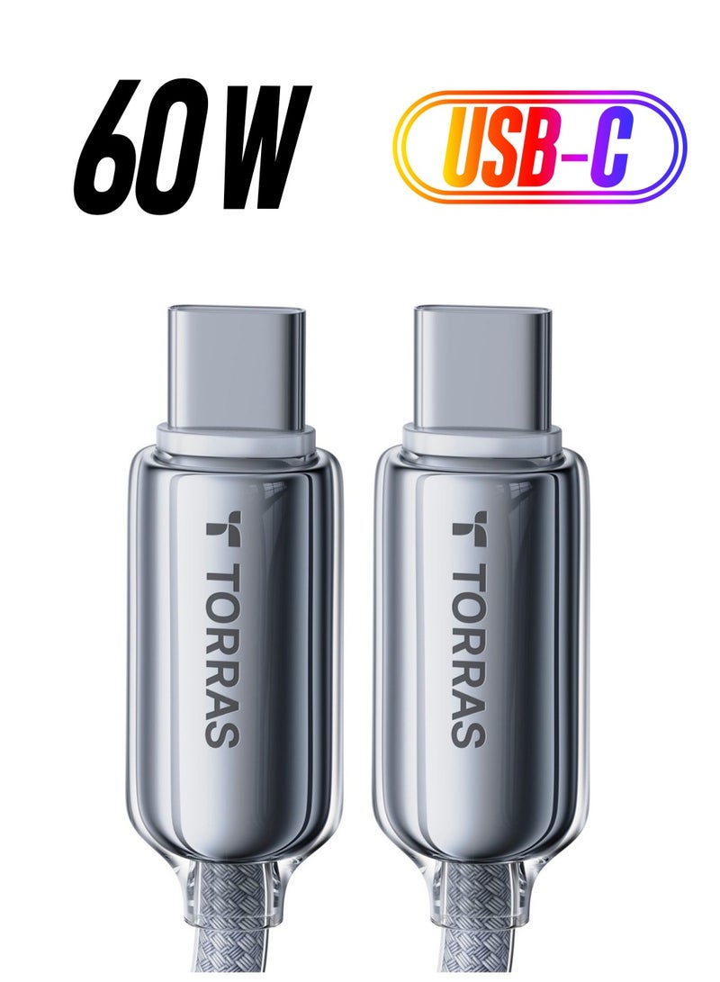 TORRAS USB-C To USB-C Cable 60W (1.2m) Mil-Grade Tested USB-C Charger Cable Fast Charge for iPhone 16/Plus/Pro/Pro Max, iPhone15/Plus/Pro/Pro Max, Samsung S25/Plus/Ultra, S24/Plus/Ultra, S23/Plus/Ultra, MacBook Air, Pro / iPad Pro/Air/Mini (Titanium Grey) Titanium Grey - Image 1