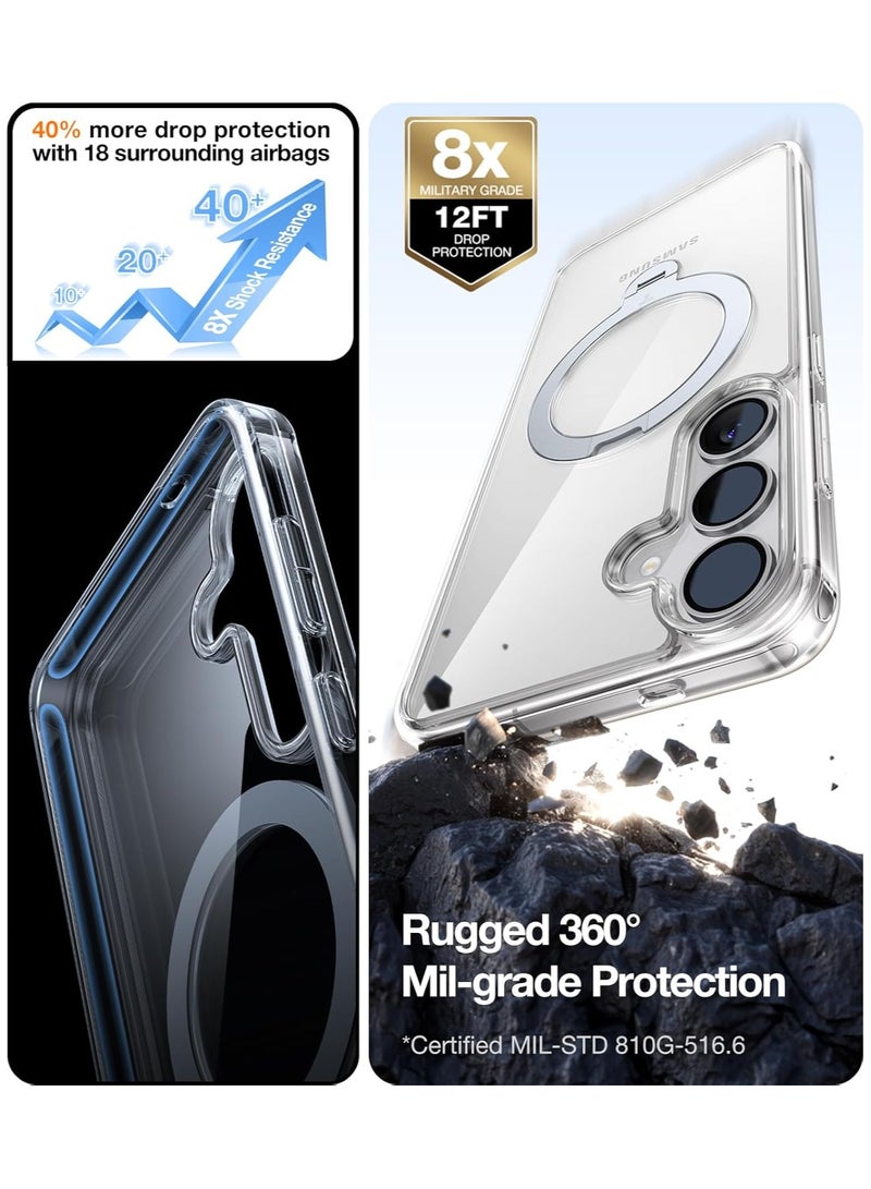 TORRAS 360° Spin for Samsung Galaxy S25 Case with Stand, Fit for MagSafe, 3X Mil-Grade Protective, Rotatable Kickstand for Samsung S25 Case, Magnetic Ring Holder Slim Hard Cover, Crystal Clear Clear - Image 5