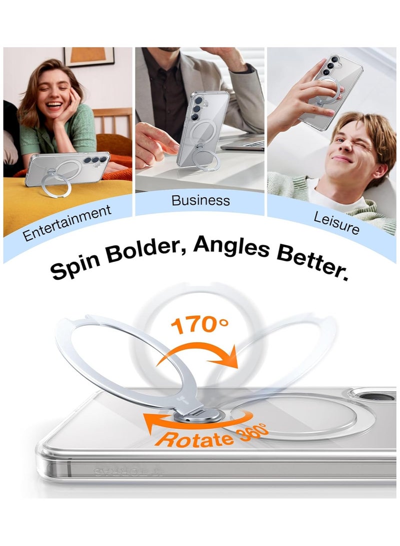 TORRAS 360° Spin for Samsung Galaxy S25 Case with Stand, Fit for MagSafe, 3X Mil-Grade Protective, Rotatable Kickstand for Samsung S25 Case, Magnetic Ring Holder Slim Hard Cover, Crystal Clear Clear - Image 3