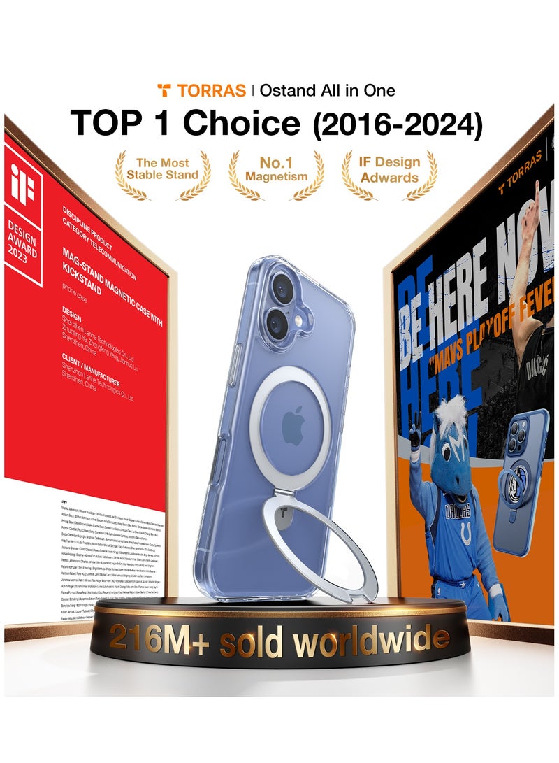 TORRAS Magnetic for iPhone 16 Case with Stand, Built-in Stand Compatible with MagSafe, 3X Mil-Grade Protection, Translucent Slim Phone Case for iPhone 16 6.1'', Crystal Clear Clear - Image 4