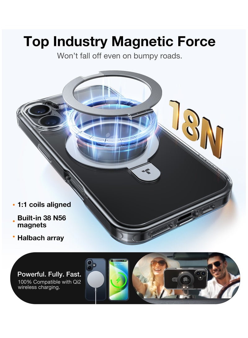 TORRAS Magnetic for iPhone 16 Case with Stand, Built-in Stand Compatible with MagSafe, 3X Mil-Grade Protection, Translucent Slim Phone Case for iPhone 16 6.1'', Crystal Clear Clear - Image 2