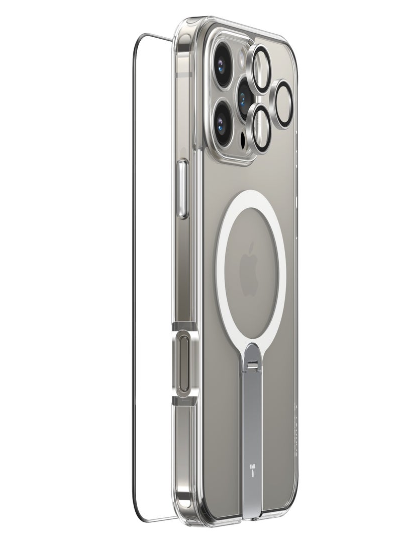 TORRAS 3-In-1 Bundle: 360° Stand Magnetic Case For iPhone 16 Pro, [Full Camera Protection] [Compatible With Magsafe] [16Ft Mil-Grade Drop Protection]. Case For iPhone 16 Pro (6.3") Includes A Magnetic Kickstand Case + Full Screen Protector + Camera Lens Guard. Diamond Clear Clear - Image 4