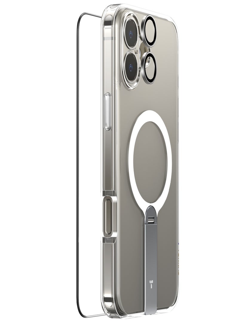 TORRAS iPhone 16  3-in-1 Bundle Pstand Spin Series (X00FX1476) (Magnetic Stand Case + Camera Lens Guard + Full Screen Protector) For 6.1'' iPhone 16 Clear Clear - Image 3