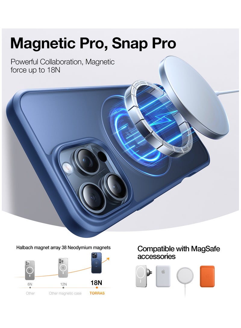 TORRAS 360° Rotatable Magnetic Ring for iPhone 16 Pro Max Case, Fit for MagSafe with Stand & Ring Holder, Grade Shockproof Translucent Back for iPhone 16 Pro Max, Blue Blue  - Image 5