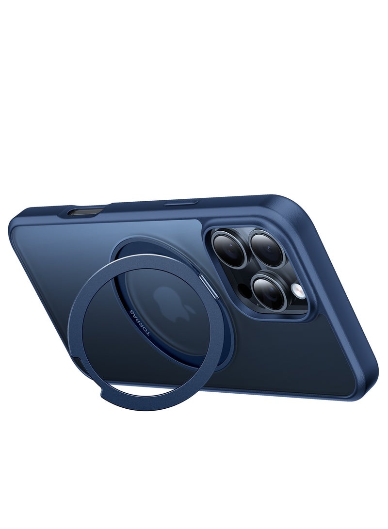 TORRAS 360° Rotatable Magnetic Ring for iPhone 16 Pro Max Case, Fit for MagSafe with Stand & Ring Holder, Grade Shockproof Translucent Back for iPhone 16 Pro Max, Blue Blue  - Image 4