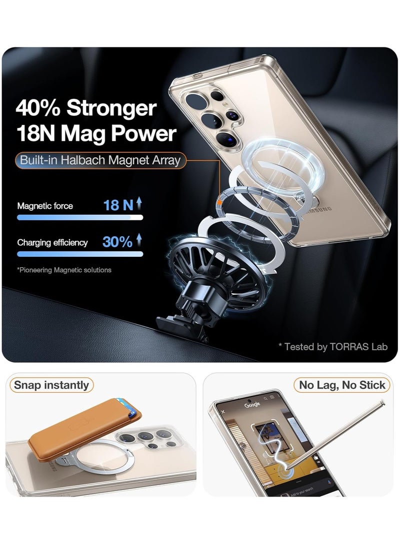 TORRAS 360° Spin Magnetic Stand for Samsung Galaxy S25 Ultra Case, Fit for Magsafe, Mil-Grade Slim Hard PC Protective S25 Ultra Clear Case with Kickstand & Ring Holder, Ostand Spin, Clear Clear - Image 5