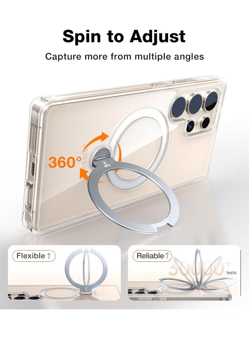 TORRAS 360° Spin Magnetic Stand for Samsung Galaxy S25 Ultra Case, Fit for Magsafe, Mil-Grade Slim Hard PC Protective S25 Ultra Clear Case with Kickstand & Ring Holder, Ostand Spin, Clear Clear - Image 3
