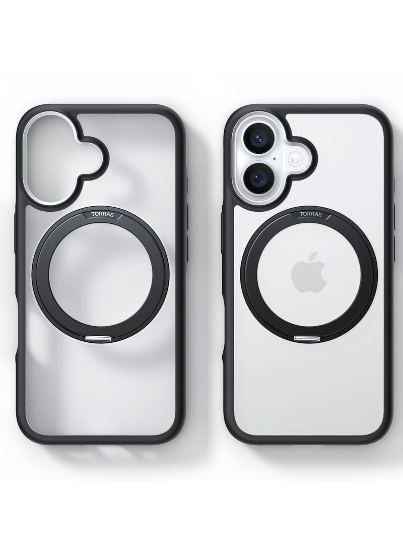 TORRAS Upgraded 360°Rotatable Magnetic Ring for iPhone 16 Plus Case, Fit for MagSafe with Stand & Ring Holder, 16FT Mil-Grade Shockproof, Protective Kickstand, Translucent,  for iPhone 16 Plus Phone Case Ostand R Fusion, Black Black - Image 2