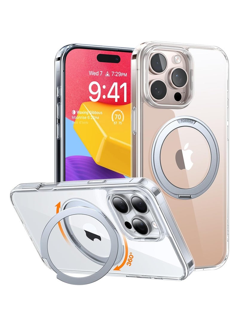 TORRAS 360°Rotatable Magnetic for iPhone 16 Pro Case 6.3 inch, Fit for MagSafe 16 Pro Phone Case, 16FT Mil-Grade Shockproof, Flush Stand Ring, Translucent Slim Protective Ostand, Clear Clear - Image 5