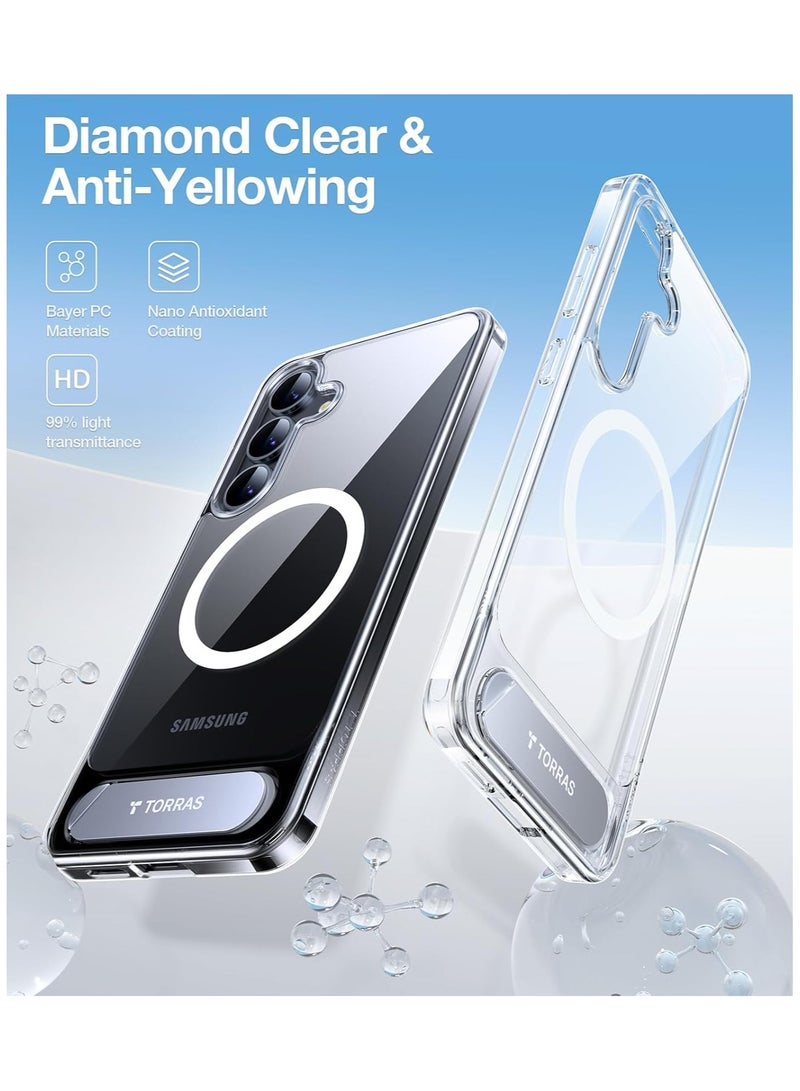TORRAS Strong Magnetic & Seamless Stand for Samsung Galaxy S25 Case, Fit for MagSafe, Mil-Grade Drop Protection, Adjustable Kickstand for Samsung Galaxy S25 Case, Anti-Yellowing Diamond Clear Clear - Image 4