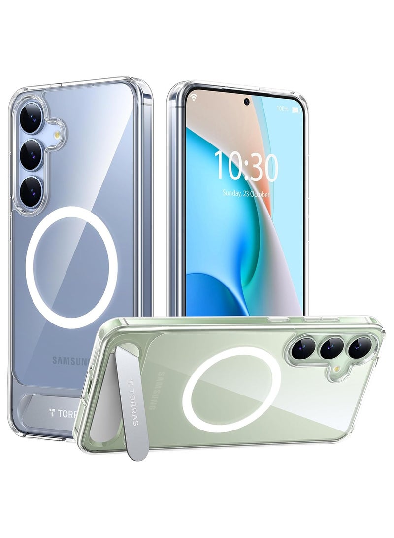 TORRAS Strong Magnetic & Seamless Stand for Samsung Galaxy S25 Case, Fit for MagSafe, Mil-Grade Drop Protection, Adjustable Kickstand for Samsung Galaxy S25 Case, Anti-Yellowing Diamond Clear Clear - Image 1