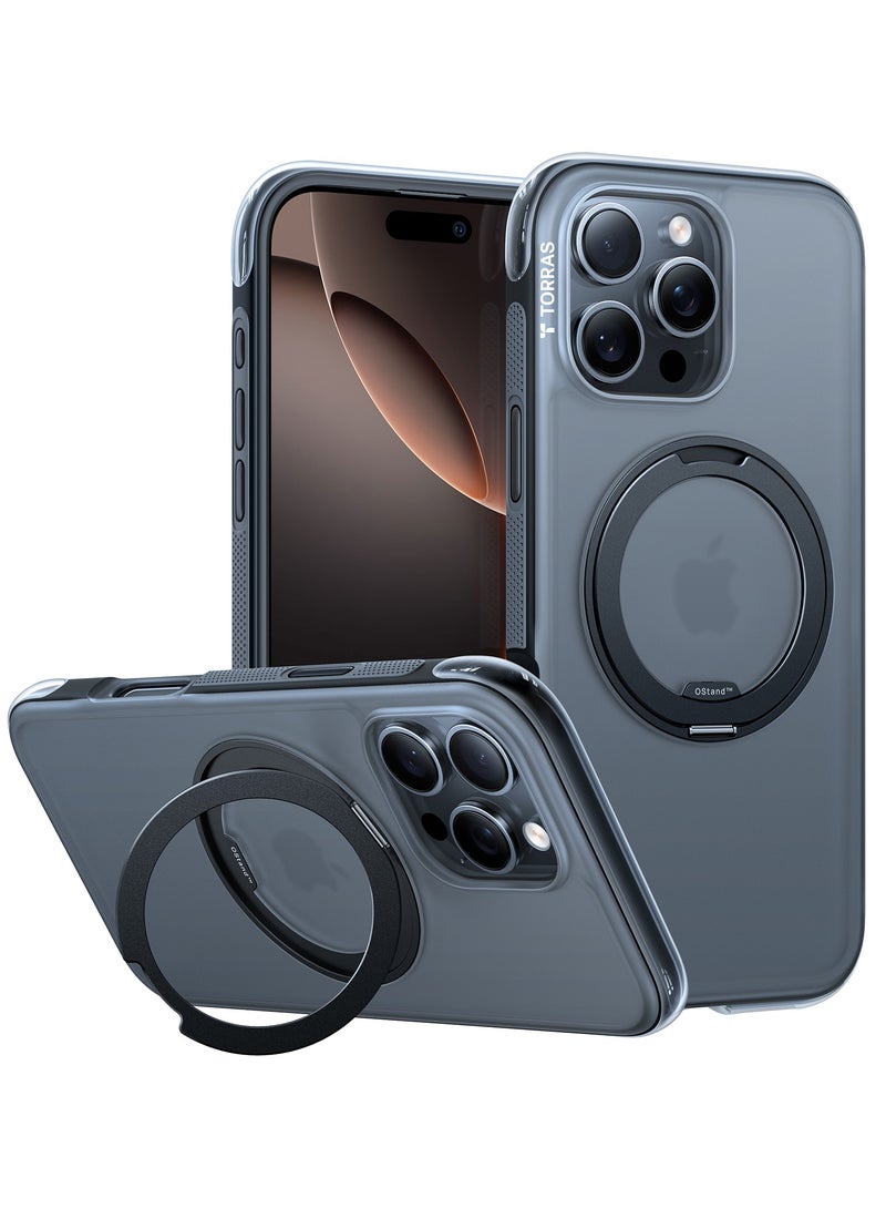 TORRAS Premium 360° Rotatable Stand & Ring Holder For iPhone 16 Pro Case With Air Cushioning Technology, Mil-Grade Protection With Anti-Slip Design For iPhone 16 Pro, Black Black - Image 2