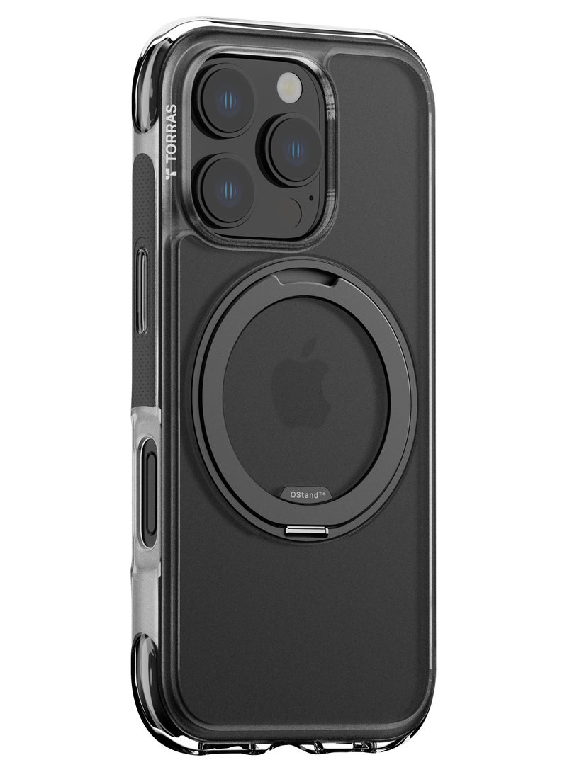 حامل دوار 360° متميز وحامل حلقة لحافظة آيفون 16 برو مع تقنية الوسادة الهوائية، حماية بمعيار عسكري مع تصميم مضاد للانزلاق لآيفون 16 برو، أسود - Image 1