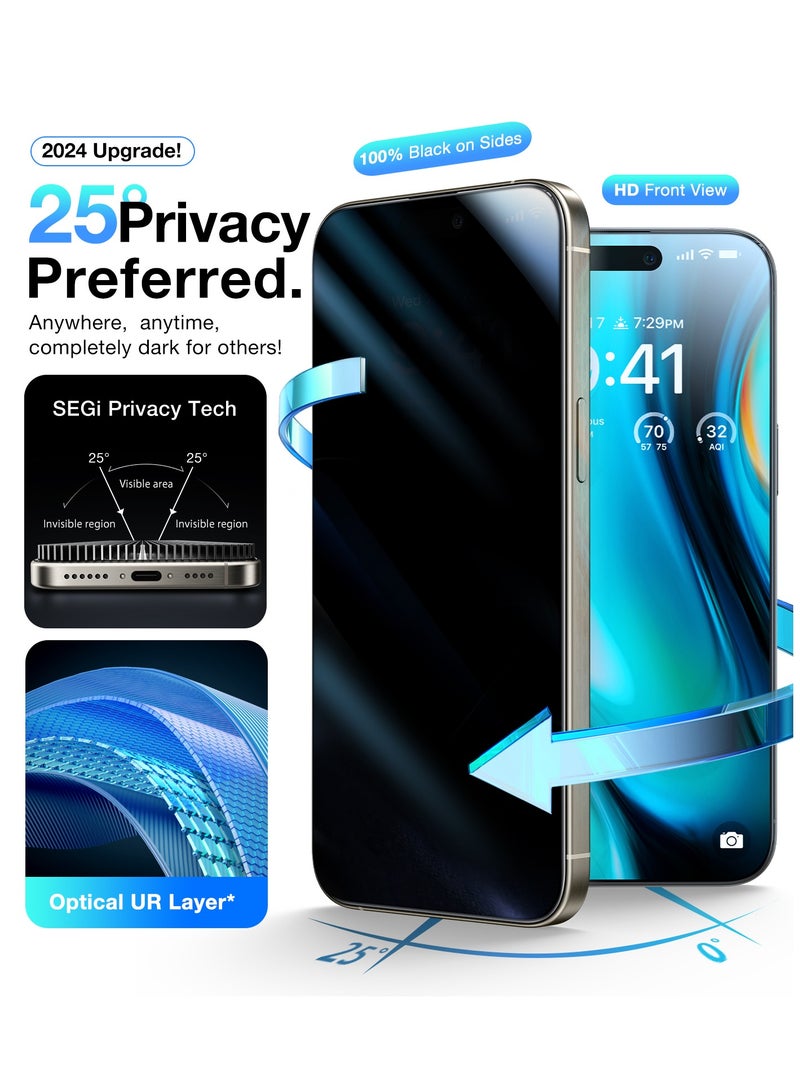 TORRAS Mil-Grade Shatterproof for iPhone 16 Pro Privacy Screen Protector [9H＋Unbreakable from 12FT Drop, Anti Spy Edge to Edge Tempered Glass] Bubble Free Just-One-Pull Installation Black - Image 5
