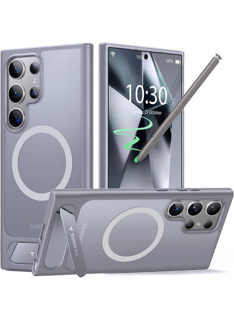 TORRAS Strong Magnetic & Seamless Stand for Samsung Galaxy S24 Ultra Case, Fit for MagSafe, Mil-Grade Drop Protection, Adjustable Kickstand for Samsung Galaxy S24 Ultra Case, Slim Frosted Matte Gray Grey  - Image 1