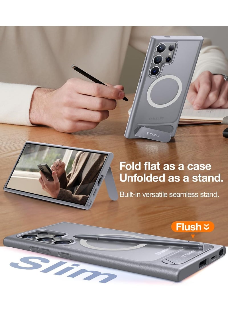 TORRAS Strong Magnetic & Seamless Stand for Samsung Galaxy S24 Ultra Case, Fit for MagSafe, Mil-Grade Drop Protection, Adjustable Kickstand for Samsung Galaxy S24 Ultra Case, Slim Frosted Matte Gray Grey  - Image 3
