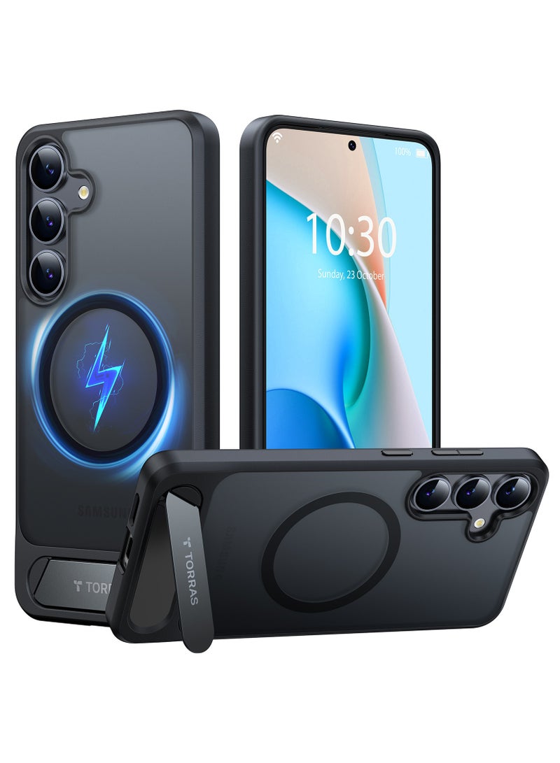 TORRAS Strong Magnetic & Seamless Stand for Samsung Galaxy S25 Case, Fit for MagSafe, Mil-Grade Drop Protection, Adjustable Kickstand for Samsung Galaxy S25 Case with Stand, Slim Frosted Matte Black Black - Image 1