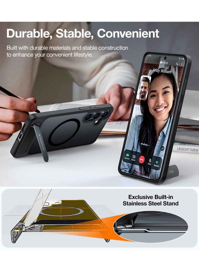 TORRAS Strong Magnetic & Seamless Stand for Samsung Galaxy S25 Case, Fit for MagSafe, Mil-Grade Drop Protection, Adjustable Kickstand for Samsung Galaxy S25 Case with Stand, Slim Frosted Matte Black Black - Image 4