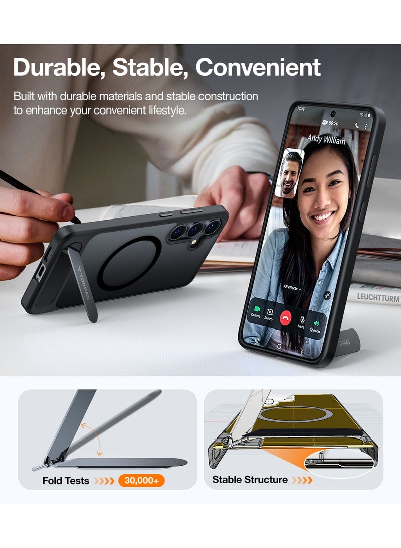 TORRAS Strong Magnetic & Seamless Stand for Samsung Galaxy S25 Case, Fit for MagSafe, Mil-Grade Drop Protection, Adjustable Kickstand for Samsung Galaxy S25 Case with Stand, Slim Frosted Matte Black Black - Image 3