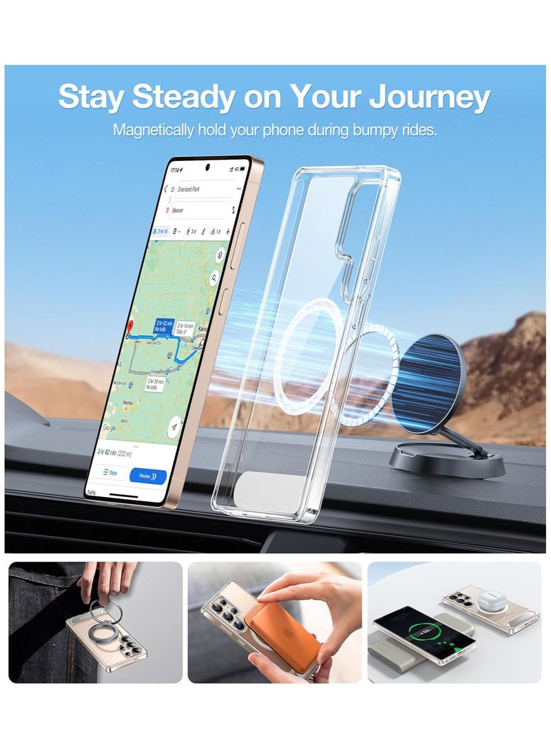 Strong Magnetic & Seamless Stand for Samsung Galaxy S25 Ultra Case for MagSafe, Mil-Grade Drop Protection, Adjustable Kickstand for Samsung Galaxy S25 Ultra Case, Anti-Yellowing Diamond Clear Clear - Image 4
