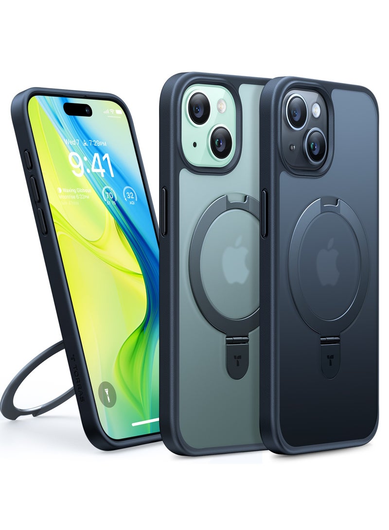 TORRAS Ultra Magnetic Ostand for iPhone 15 Case [Fit for MagSafe] [Sturdy Stand & Ring Holder]Mil-Grade Shockproof Matte Anti-Scratch Slim Protective Kickstand Phone Case for iPhone 15 6.1 inch, Black Black  - Image 2