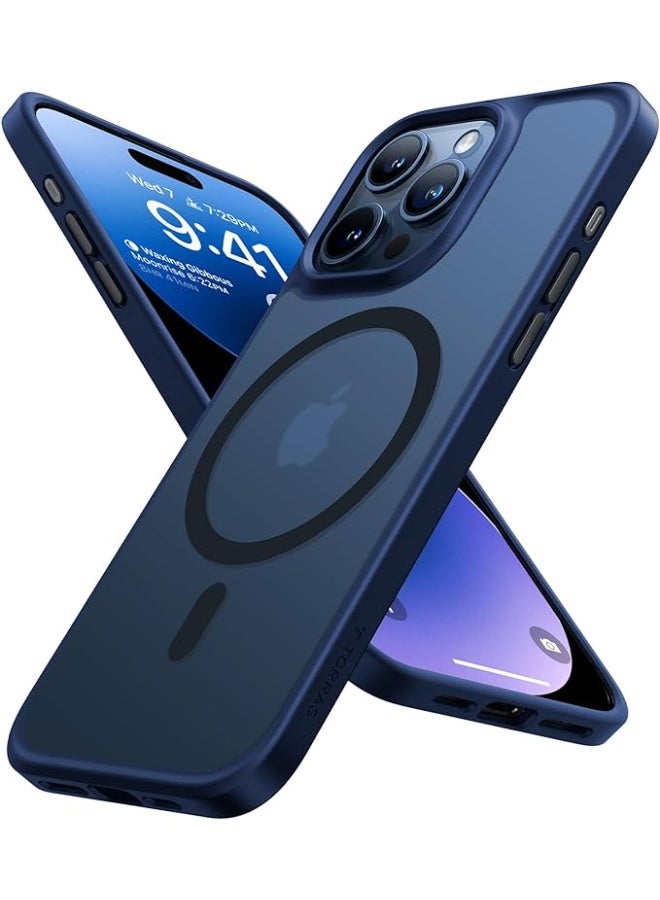 TORRAS Magnetic Shockproof Compatible with iPhone 15 Pro Case, [Mil-Grade Drop Tested] [Compatible with MagSafe] Translucent Slim Protective, PC & TPU, Anti-Fingerprint Guardian Mag 2023, Blue Navy Blue  - Image 1