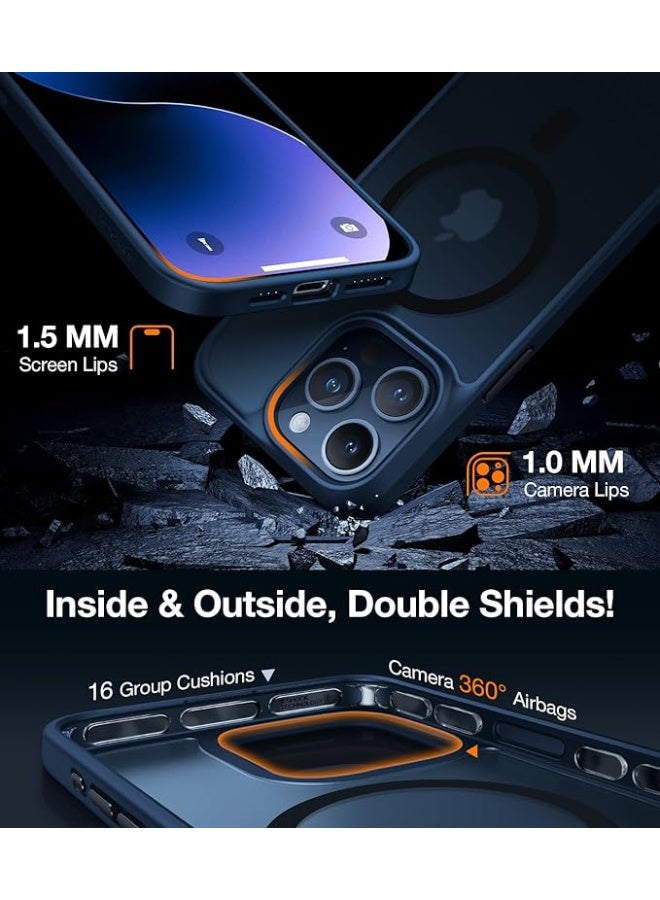 TORRAS Magnetic Shockproof Compatible with iPhone 15 Pro Case, [Mil-Grade Drop Tested] [Compatible with MagSafe] Translucent Slim Protective, PC & TPU, Anti-Fingerprint Guardian Mag 2023, Blue Navy Blue  - Image 3