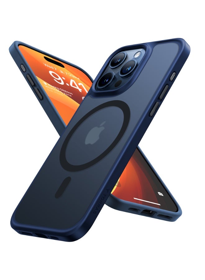 TORRAS Magnetic Shockproof Compatible with iPhone 15 Pro Case, [Mil-Grade Drop Tested] [Compatible with MagSafe] Translucent Slim Protective, PC & TPU, Anti-Fingerprint Guardian Mag 2023, Blue Navy Blue  - Image 2